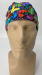 Butterflies Nursing Scrub Hat Scrubs Cap Bonnet for Long Hair, Cotton, Black with Colorful Rainbow Colors