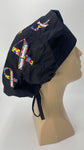Autism Awareness Nursing Scrub Hat Scrubs Cap Bouffant for Long Hair, Black Cotton