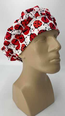 Lady Bug Nursing Scrub Hat Scrubs Cap Bouffant for Long Hair, Cotton, Red White Black