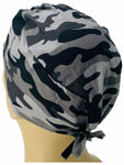 Scrub Cap Medical Surgeon Head Cover Surgical Hat Nurse Nursing Operating Room, Black Gray Urban Camouflage Camo