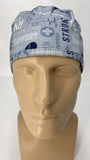 RN Nurse Care Nursing Scrub Hat Surgeons Cap, Cotton, Gray White and Blue