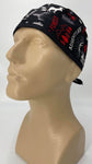 Forest Wilderness Nursing Scrub Hat Scrubs Cap, Cotton, Black with Moose Bears Trees Feathers Ax