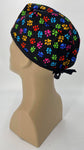 Paws Nursing Scrub Hat Surgeons Cap, Cotton, Black with Assorted Fun Vibrant Colors