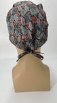 Nature Leaves and Feathers Nursing Scrub Hat Scrubs Cap, Cotton, Gray Coral and Black