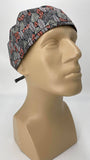 Nature Leaves and Feathers Nursing Scrub Hat Scrubs Cap, Cotton, Gray Coral and Black