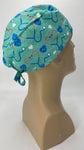 EKG Heartbeat with Stethoscope Nursing Scrub Hat Surgeons Cap, Cotton, Green Blue White Red