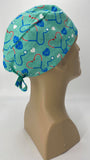 EKG Heartbeat with Stethoscope Nursing Scrub Hat Surgeons Cap, Cotton, Green Blue White Red