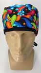 60s Hippie Rainbow Nursing Scrub Hat Scrubs Cap Bouffant for Long Hair, Cotton, Black Paisley Colorful