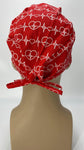 Scrub Hat Nursing Cap Gift for Doctor, EKG Cardiologist Surgeon Nurse OR ER Xray Tech Veterinarian, Red and White