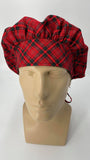 Red Checkered Nursing Scrub Hat Scrubs Cap Bouffant for Long Hair, Cotton