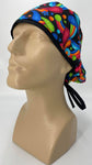 60s Hippie Rainbow Nursing Scrub Hat Scrubs Cap Bouffant for Long Hair, Cotton, Black Paisley Colorful