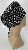 Scrub Cap Medical Surgeon Head Cover Surgical Hat Nurse Nursing Operating Room, Black White Paws