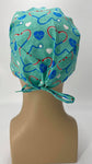 EKG Heartbeat with Stethoscope Nursing Scrub Hat Surgeons Cap, Cotton, Green Blue White Red