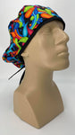60s Hippie Rainbow Nursing Scrub Hat Scrubs Cap Bouffant for Long Hair, Cotton, Black Paisley Colorful