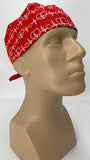 Scrub Hat Nursing Cap Gift for Doctor, EKG Cardiologist Surgeon Nurse OR ER Xray Tech Veterinarian, Red and White