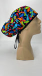60s Hippie Rainbow Nursing Scrub Hat Scrubs Cap Bouffant for Long Hair, Cotton, Black Paisley Colorful