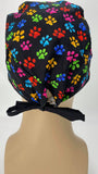 Paws Nursing Scrub Hat Surgeons Cap, Cotton, Black with Assorted Fun Vibrant Colors