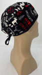 Forest Wilderness Nursing Scrub Hat Scrubs Cap, Cotton, Black with Moose Bears Trees Feathers Ax