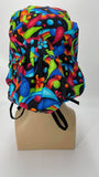 60s Hippie Rainbow Nursing Scrub Hat Scrubs Cap Bouffant for Long Hair, Cotton, Black Paisley Colorful