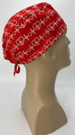 Scrub Cap Medical Surgeon Head Cover Surgical Hat Nurse Nursing Operating Room, Red White EKG Heartbeat