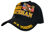 Marine Hat Black Baseball Cap with Flying Bald Eagle and American Flag