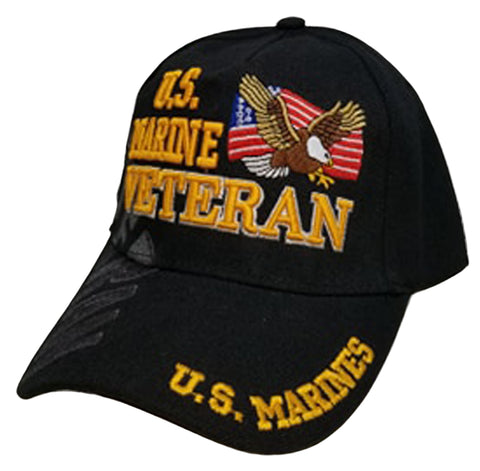 Marine Hat Black Baseball Cap with Flying Bald Eagle and American Flag