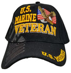 Marine Hat Black Baseball Cap with Flying Bald Eagle and American Flag