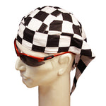 Black and White Checkered Flag Skull Cap Checkers Racing DoRag Motorcycle Hat with SWEATBAND