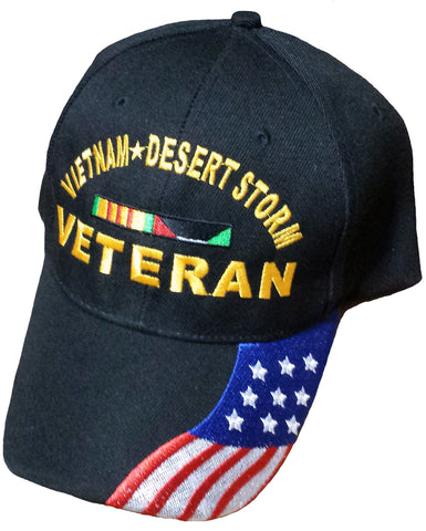 Vietnam and Desert Storm Veteran Baseball Cap Black Military Hat with American Flag Design
