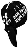 Christian Skull Cap Black and White Doo-Rag with SWEATBAND Du-Bandana for Christians