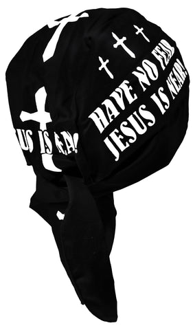 Christian Skull Cap Black and White Doo-Rag with SWEATBAND Du-Bandana for Christians