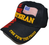 Marine Veteran Hat, Black and Red Baseball Cap with American Flag, Adjustable Size, Embroidered