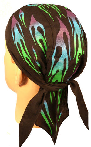 Flaming Fire Doo Rag Hat MADE IN AMERICA Bandana Head Wrap Men or Women