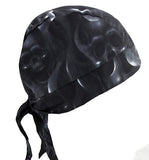 Ghoul Ghost Skulls Black and Gray Bandana Skull Cap, Made in USA, with Sweatband, Dorag Motorcycle Biker Hat