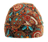 Turquoise Coral and Beads Jewelry Print Design Doo Rag Brown Skull Cap Chemo Dorag w/ Sweatband MADE IN AMERICA