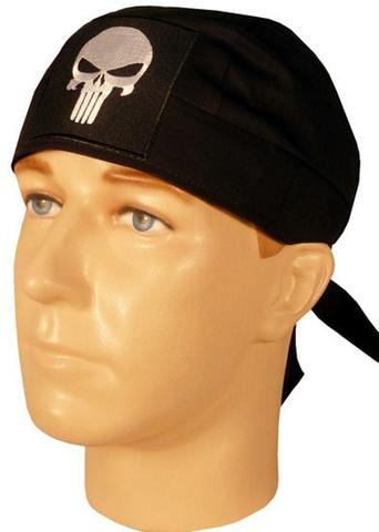 Punisher Skeleton Head Doo Rag Hat MADE IN AMERICA Bandana Head Wrap Black and White for Men or Women