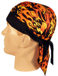 Flaming Fire Bandana Doo Rag Cap MADE IN AMERICA Bandana Head Wrap Black, Red and Orange for Men or Women