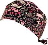 Pink Ribbon Breast Cancer Awareness Surgical Scrub Cap w/ Sweatband MADE IN THE USA Doctors Surgeon Hat for Men Women