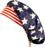 American Flag Stars and Stripes Surgical Bouffant for Long Hair Scrub Hat with SWEATBAND MADE IN THE USA Doctors Surgeon Hat