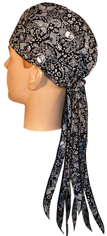 Black Paisley Doo Rag ROVER Durag Long Tails and SWEATBAND MADE IN THE USA