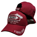 Christian Baseball Cap, JESUS One Way, Maroon Religious Hat Adjustable Embroidered