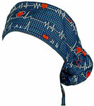 Surgical Bouffant for Long Hair Scrub Hat EKG Heartbeat with SWEATBAND MADE IN THE USA Doctors Surgeon Hat