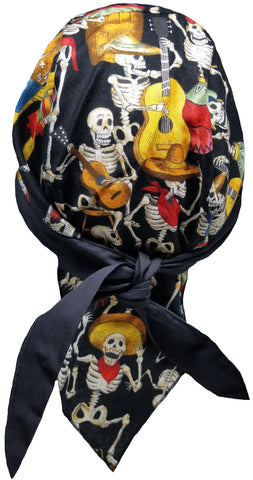 Mexican Dia de Muertos Doo Rag Cap Day of the Dead Skeleton Biker Hat Bandana Head Wrap with Sweatband for Men or Women