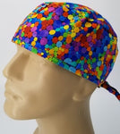 Nursing Scrub Hat Scrubs Cap, Cotton, Circles Polka Dots Bubbles Rainbow Colorful Colors