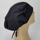 Nursing Scrub Hat Scrubs Cap Bouffant for Long Hair, Solid Black, Cotton