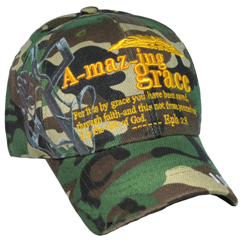 Christian Baseball Cap, Amazing Grace, Camouflage Religious Hat Adjustable Embroidered