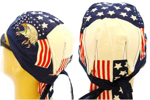 American Flag Patriotic Headwrap Doo Rag Bald Eagle Durag Skull Cap Cotton Sporty Motorcycle Hat