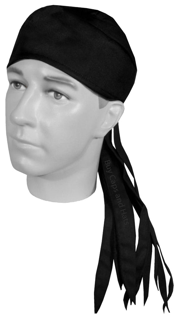 Solid Black Doo Rag ROVER Durag Long Tails and SWEATBAND MADE IN