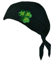 St. Patrick's Day Shamrock Clover Bandana Black Do Rag Bikers Headwrap Cap, Motorcycle Cycling Helmet Liner Beanie Hat