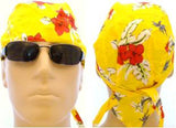 Fun Yellow Hawaiian Tropical Flowers Headwrap Doo Rag Durag Skull Cap Cotton Sporty Motorcycle Hat